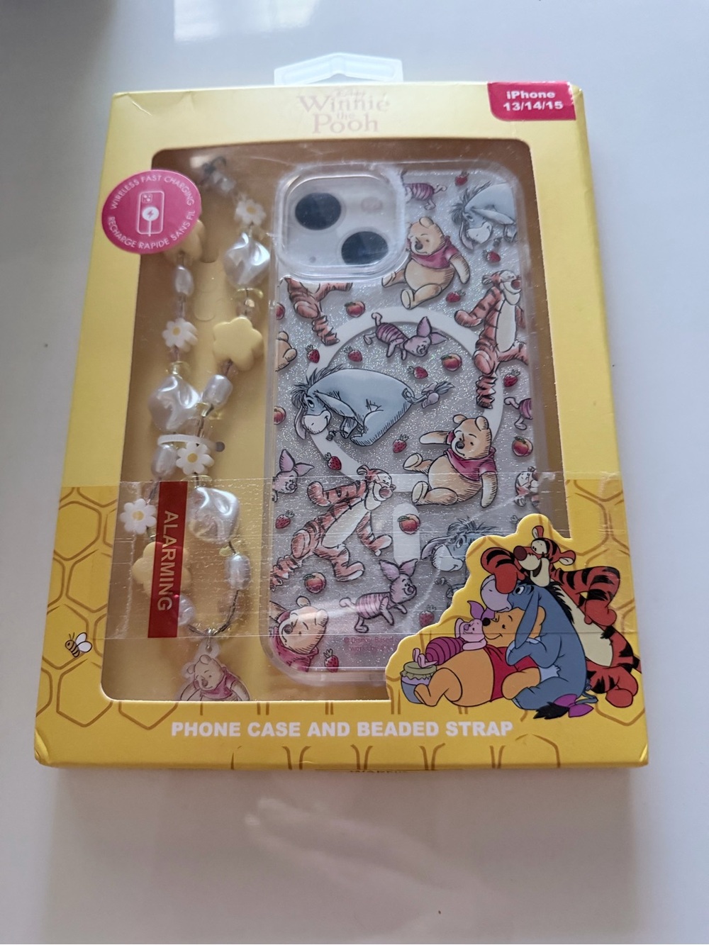 Disney Winnie the Pooh Phone Case & Beaded Strap for iPhone 13/14/15 – New